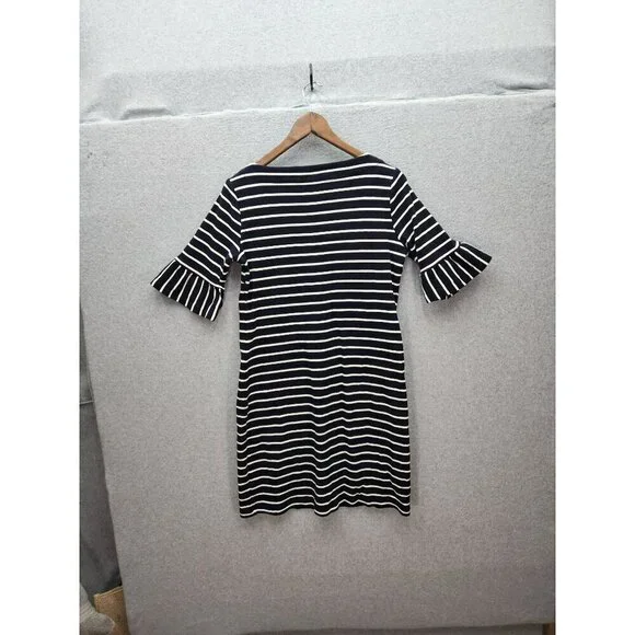 Talbots Womens Navy & White Striped Cotton Dress With Ruffle Sleeves M - Picture 5 of 5